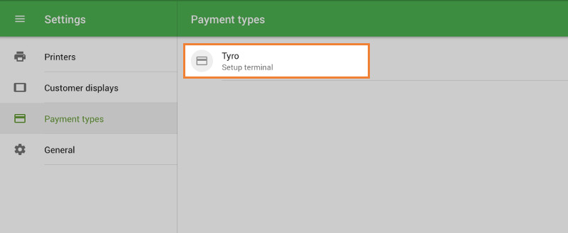  the ‘Tyro’ button at the Payment types settings
