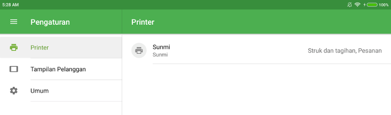 Printer SUNMI dalam daftar printer yang terhubung
