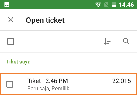 tiket yang telah disimpan di perangkat lain