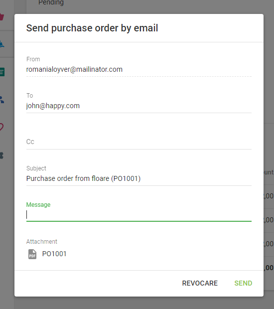 sending purchase order