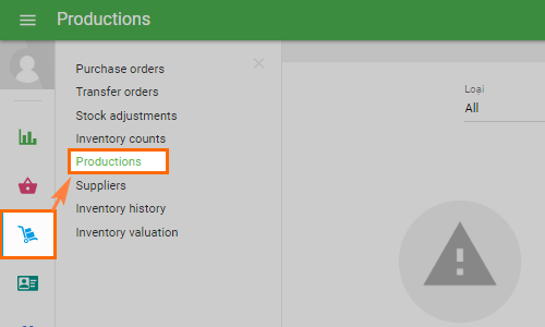 ‘Production’ section in the ‘Inventory management’ menu