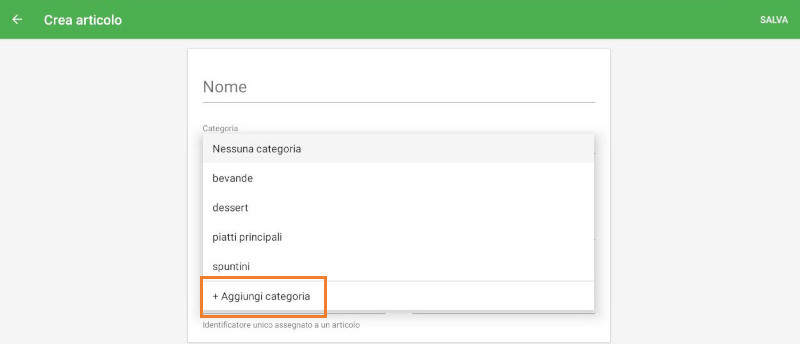 Creare categorie