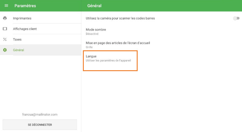 l'option «Langue