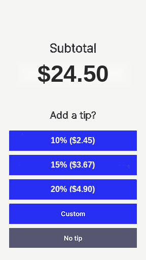 the tip options on the payment terminal