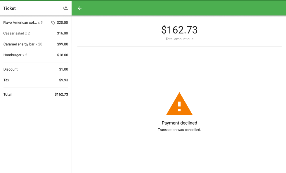Payment declined screen