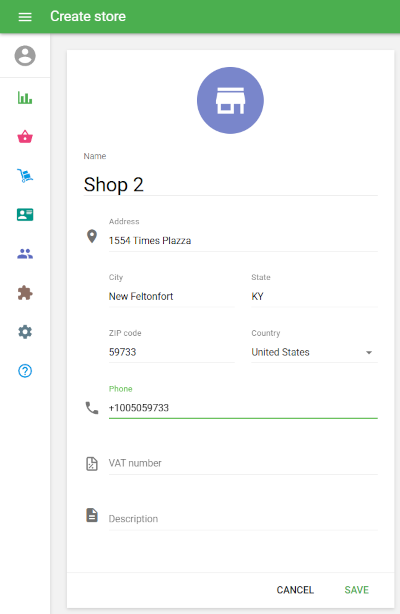 Create store form
