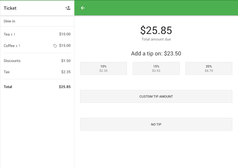 tip selection screen