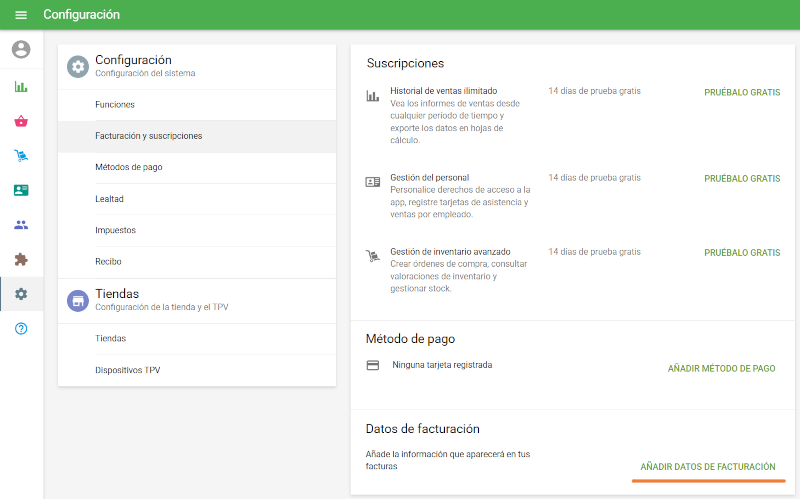 Añadir datos de facturación
