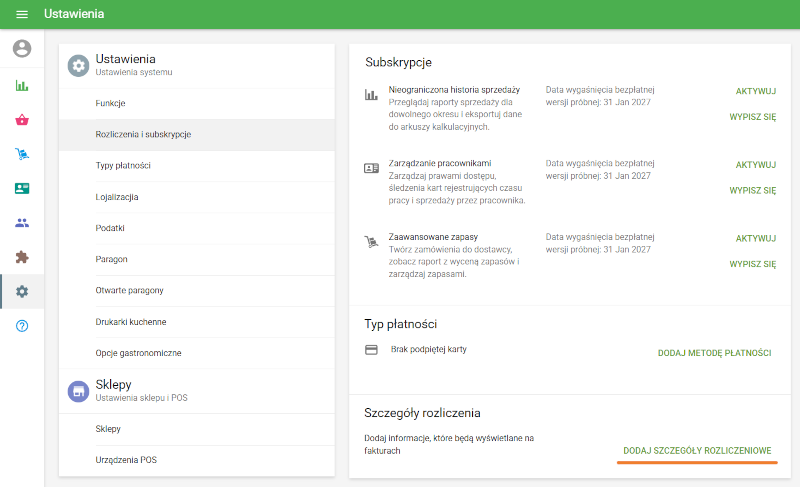 Dodaj dane rozliczeniowe