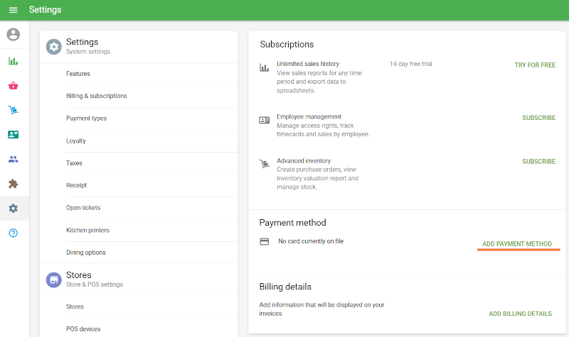 Add payment method button