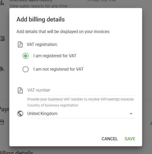 Add billing details form for EU and UK