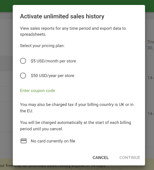 pricing plan window