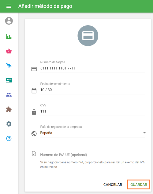 datos de tarjeta