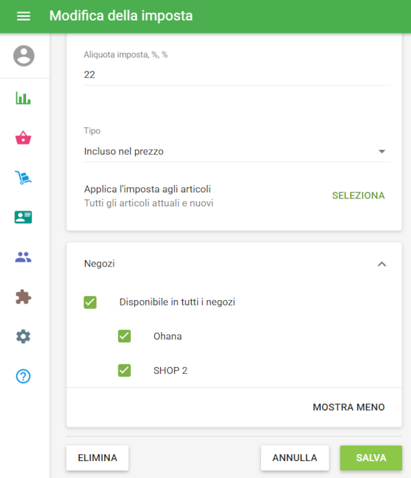 Applicare l'imposta per negozio