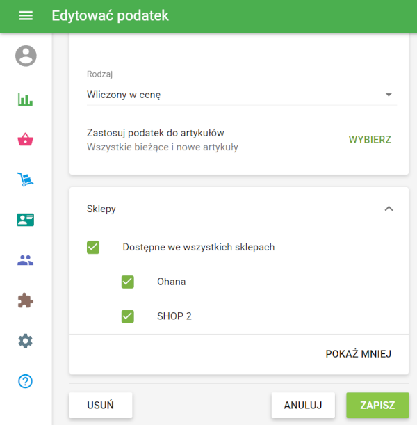 Zastosuj podatek według sklepu