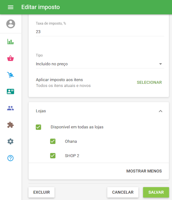 Aplique o imposto por loja para contas multilojas
