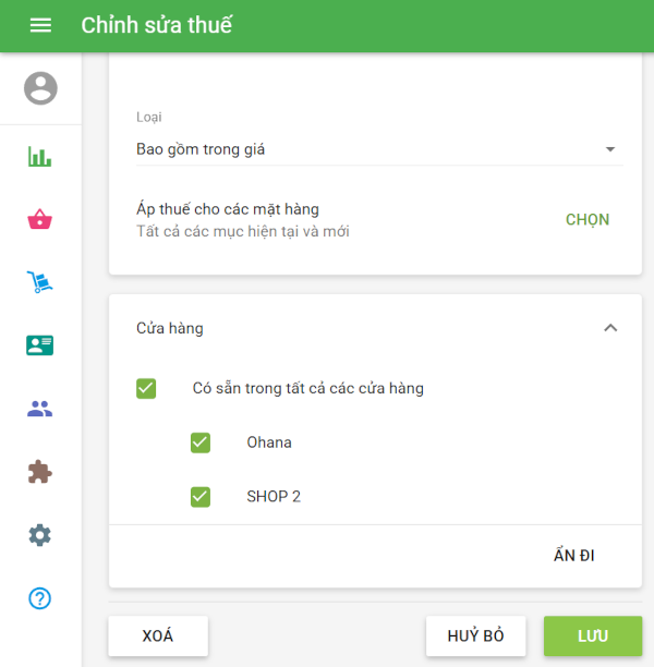 Áp dụng Thuế theo cửa hàng
