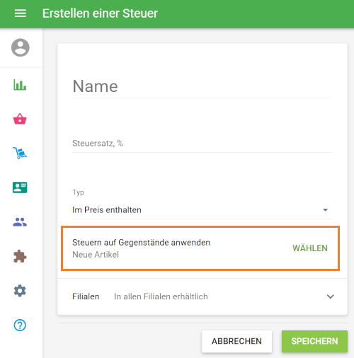 Steuer den Artikeln zuweisen