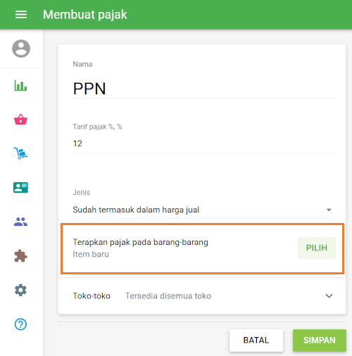 Terapkan pajak ke barang