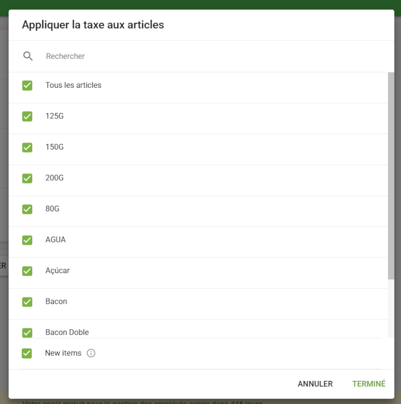 Appliquer la taxe aux articles