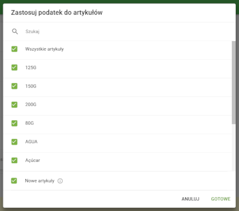 Zastosuj podatek do artykułów