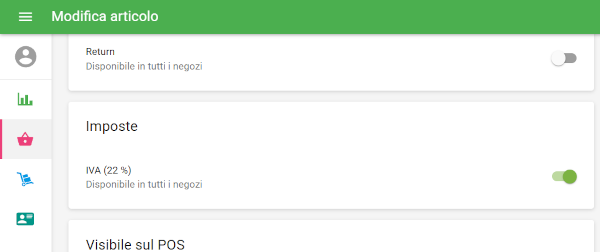 abilitare o disabilitare un'imposta per un articolo
