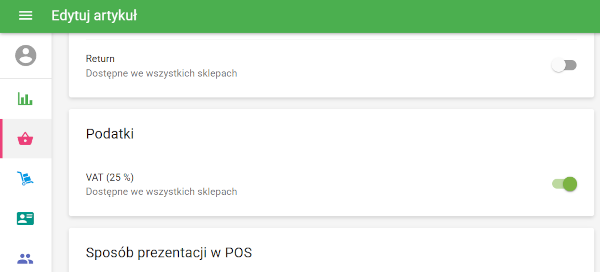 włączyć lub wyłączyć podatek dla konkretnego artykułu