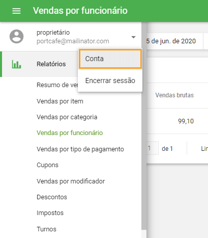 configurações da conta