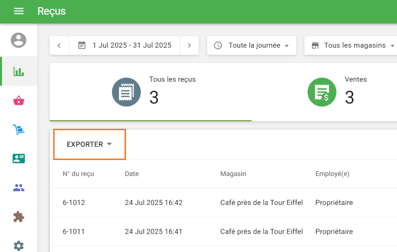 le bouton Exporter
