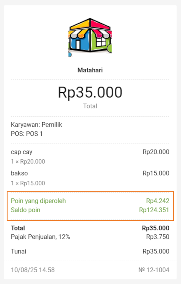 Pelanggan dapat melihat akumulasi poin mereka pada struk yang dicetak atau dikirim melalui email