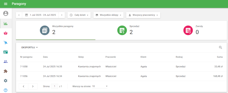 listę paragonów