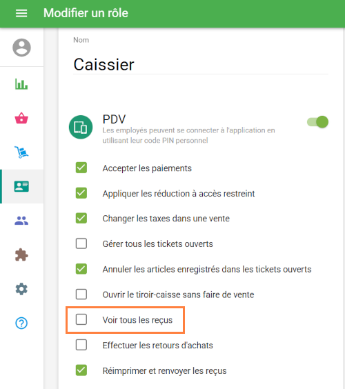 l'option Voir tous les reçus