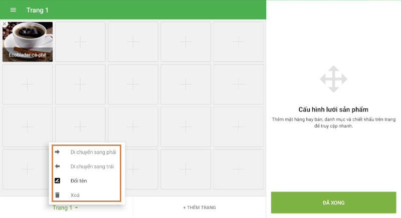 Thiết lập bố cục mặt hàng