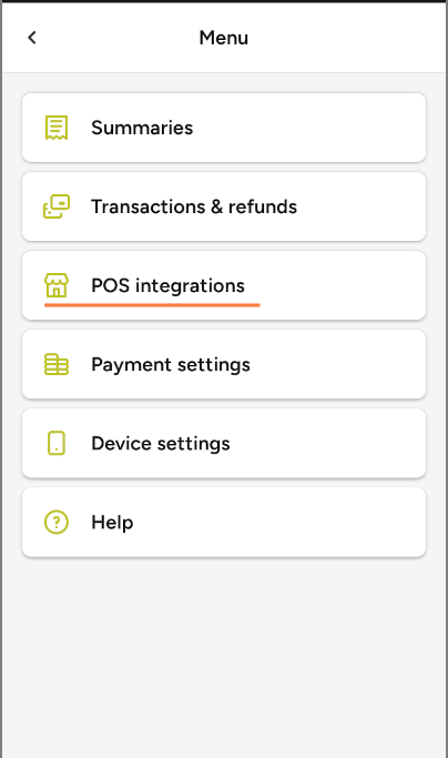  the “POS integrations” section in the Menu