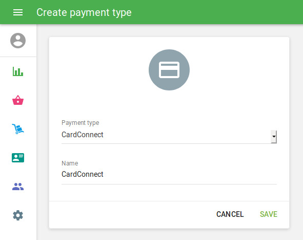 ‘cardConnect’ payment type