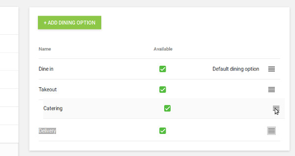 Click and drag four line pictogram to change an order of the options