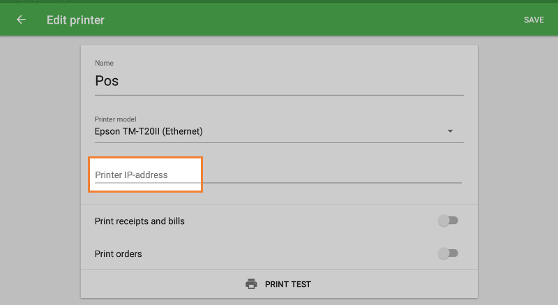 Printer IP-address field