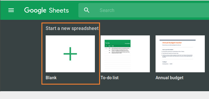 Google Sheets with the button ‘Start a new spreadsheet’  Sheet