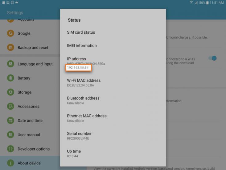 IP address of network on Android