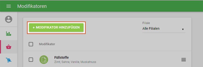 Um einen Modifikator zu erstellen, klicken Sie auf die Schaltfläche "+ Modifikator hinzufügen".