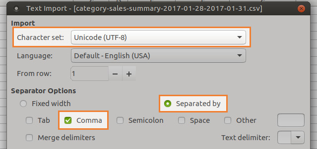 Correct options for CSV file