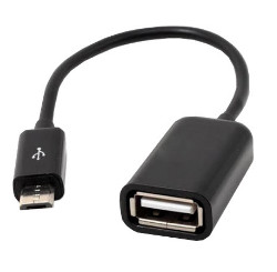 conector USB fêmea numa extremidade e um conector USB micro macho