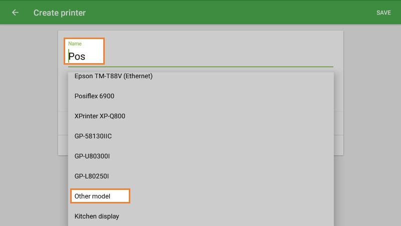 ‘Other model’ in the ‘Printer model’ list