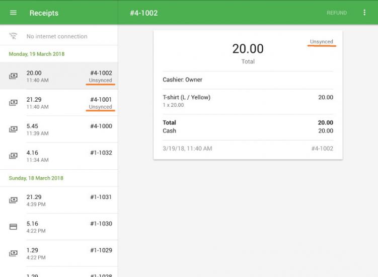 unsynced receipts
