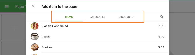 adding Items, Categories and Discounts to the grid page