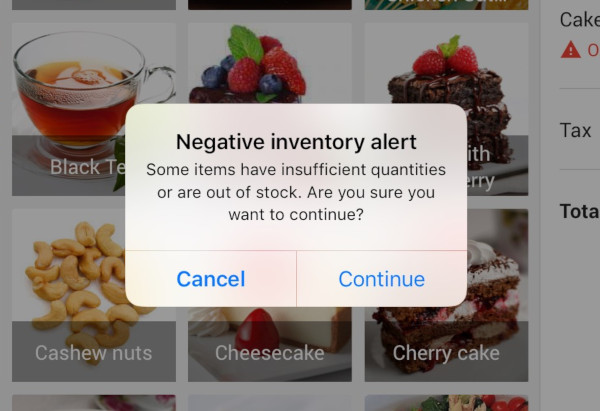 Negative inventory alert