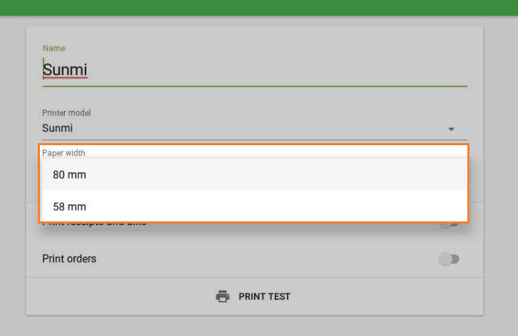 Select ‘Paper width’ of the printer