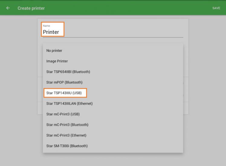 selecting the model of USB printer from the list 