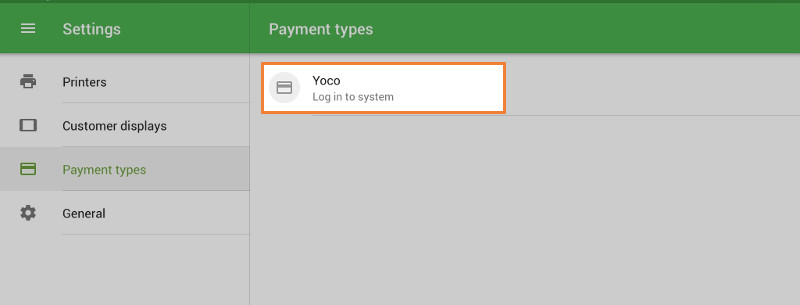 ‘Yoco’ button for account settings.