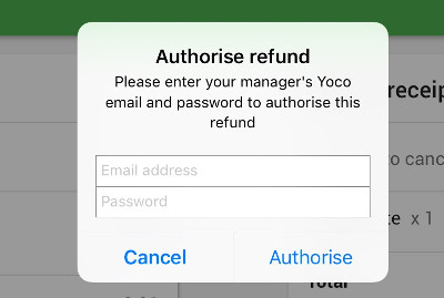 Yoco autorise refund screen